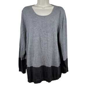 Talbots Sweater Long Sleeve Cotton Color Block Gray Size 2X Lightweight Classic